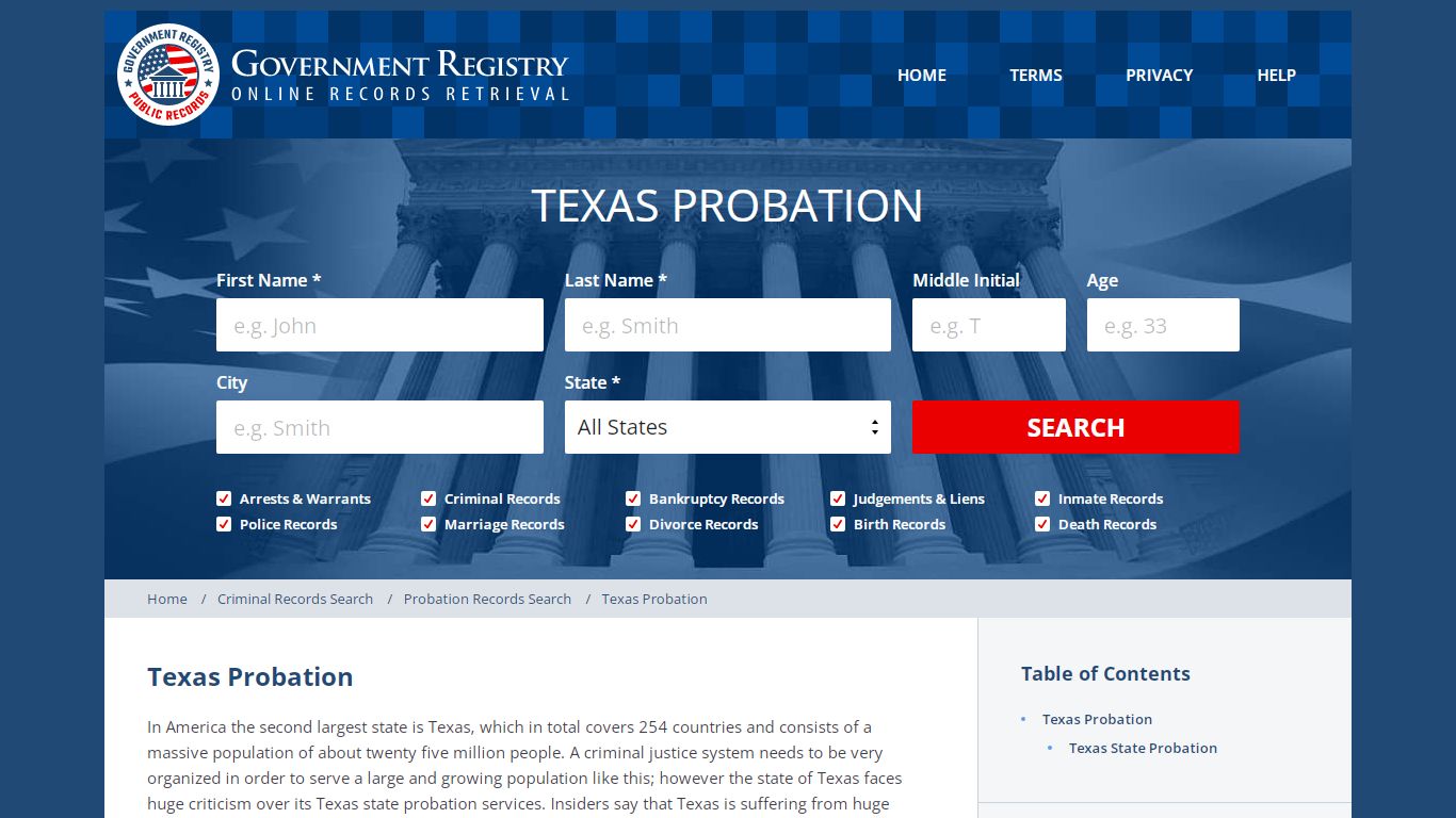 Texas Probation Records | GovernmentRegistry.org